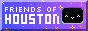 Friends of Houston on a purple badge with a small smiling Houston with an animated sparkle.